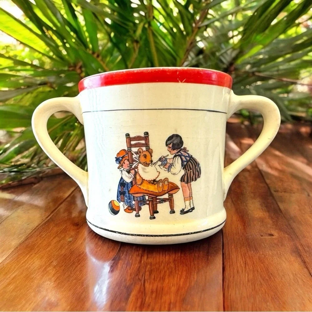 VINTAGE C.P. Co. Double-Handled Children’s Mug - Classic Nursery Scene